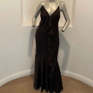 Aidan Mattox Black Spaghetti Strap Satin Ruffle Maxi Dress Size 4